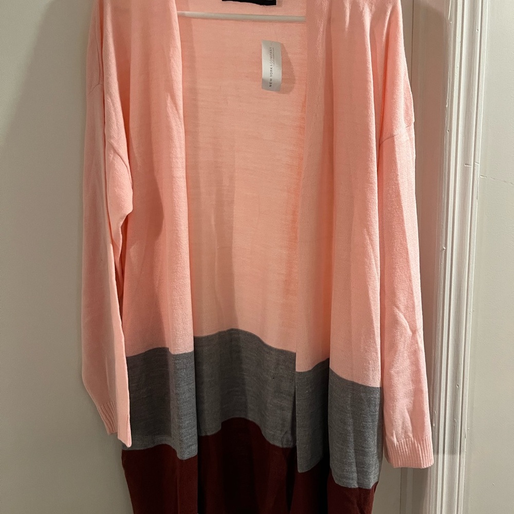 New York & Company Pink, Gray, and Brown Cardigan